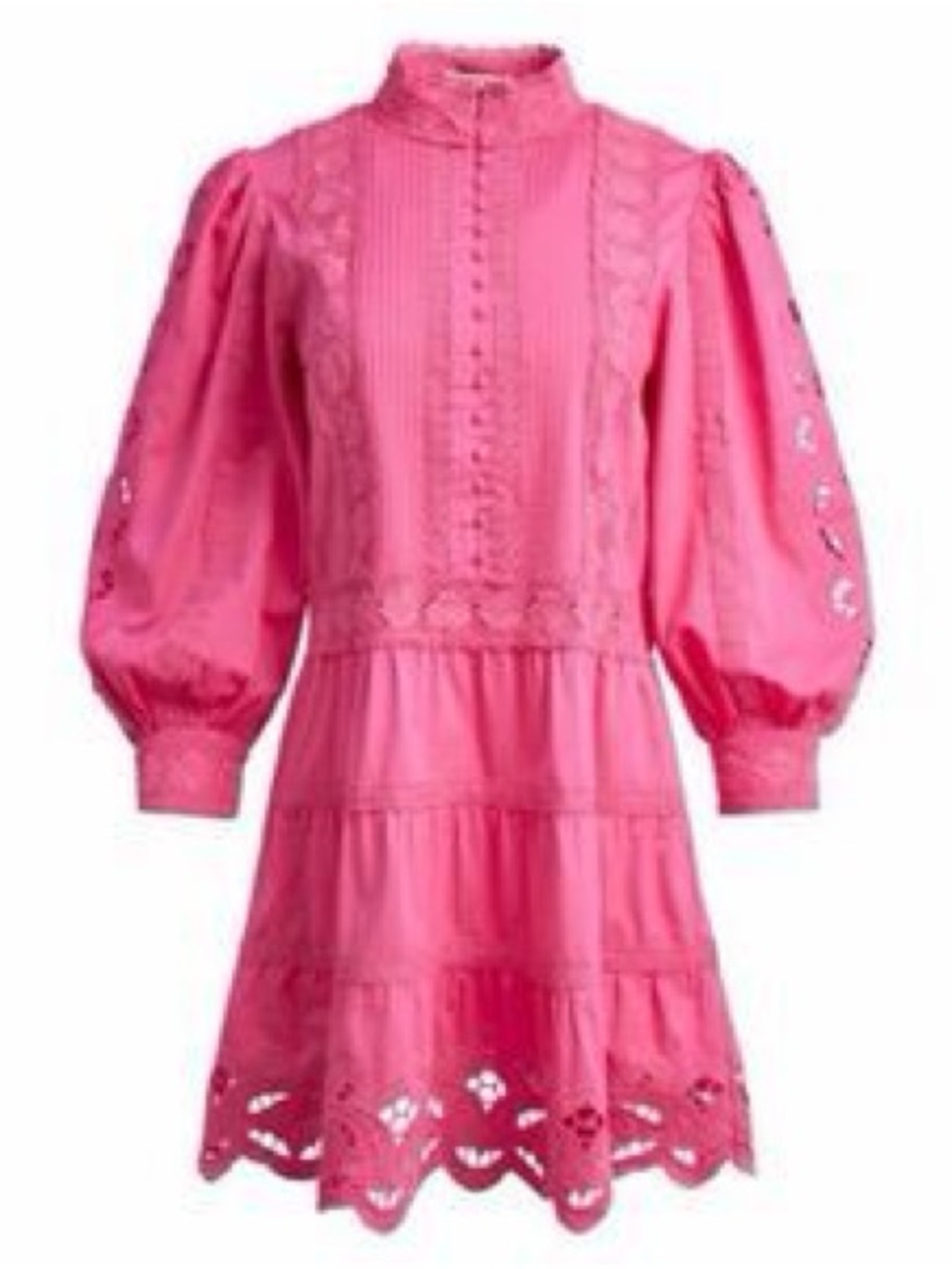 Alice + Olivia Pink Eyelet Puff-Sleeve Mini Dress